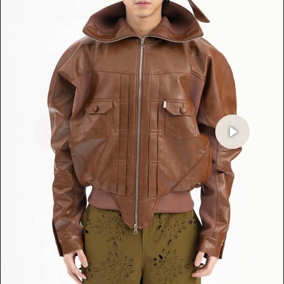 JUNTAE KIM Brown Pourpoint Faux-Leather Bomber Jacket - Picture 3 of 10